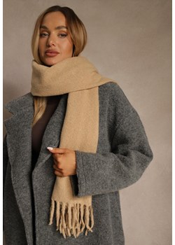 Ciemnobeżowy Gładki Szalik z Frędzlami Vetimare ze sklepu renee.pl w kategorii Szaliki i chusty damskie - zdjęcie 188024857