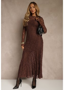 Brązowa Elegancka Sukienka z Koronki z Odkrytymi Plecami Lilafera ze sklepu renee.pl w kategorii Sukienki - zdjęcie 188024899