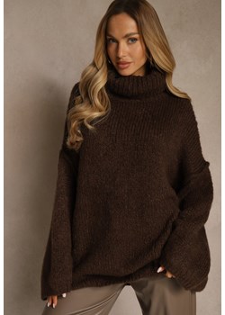 Brązowy Oversizowy Golf z Dodatkiem Wełny i Wiskozy Tenafera ze sklepu renee.pl w kategorii Swetry damskie - zdjęcie 188024926