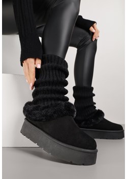 Czarne Krótkie Śniegowce na Platformie Ozdobione Futerkiem Sewlara ze sklepu renee.pl w kategorii Śniegowce damskie - zdjęcie 188024948