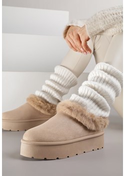 Ciemnobeżowe Krótkie Śniegowce na Platformie Ozdobione Futerkiem Sewlara ze sklepu renee.pl w kategorii Śniegowce damskie - zdjęcie 188024955