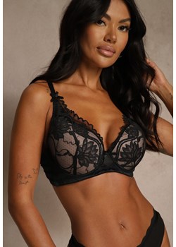 Czarno-Beżowy Biustonosz Ozdobiony Koronką i Kokardkami Sellene ze sklepu renee.pl w kategorii Biustonosze - zdjęcie 188024997