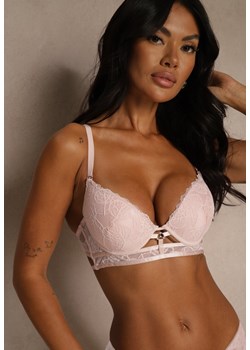 Różowy Koronkowy Biustonosz w Klasycznym Stylu z Aplikacją Galinassa ze sklepu renee.pl w kategorii Biustonosze - zdjęcie 188025218