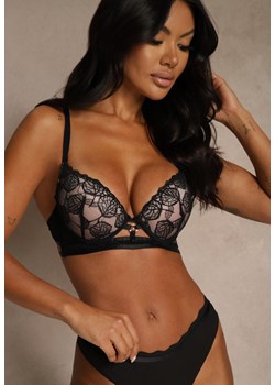 Czarno-Beżowy Koronkowy Biustonosz w Klasycznym Stylu z Aplikacją Galinassa ze sklepu renee.pl w kategorii Biustonosze - zdjęcie 188025226