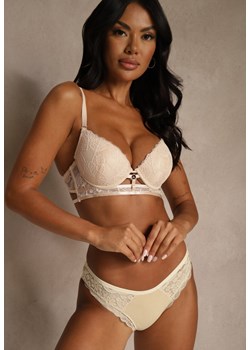 Beżowy Koronkowy Biustonosz w Klasycznym Stylu z Aplikacją Galinassa ze sklepu renee.pl w kategorii Biustonosze - zdjęcie 188025258