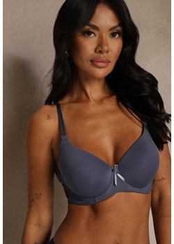 Granatowy Gładki Biustonosz o Klasycznym Fasonie Zdobiony Kokardką Caloris ze sklepu renee.pl w kategorii Biustonosze - zdjęcie 188025346