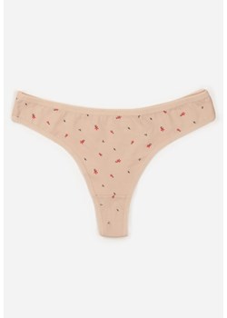 Beżowe Majtki Strongi z Drobnym Nadrukiem z Bawełną Clymeine ze sklepu renee.pl w kategorii Majtki damskie - zdjęcie 188025395