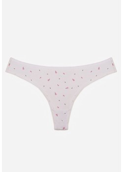 Białe Majtki Strongi z Drobnym Nadrukiem z Bawełną Clymeine ze sklepu renee.pl w kategorii Majtki damskie - zdjęcie 188025397