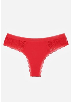 Czerwone Majtki Stringi Ozdobione Koronką z Bawełną Meniliphis ze sklepu renee.pl w kategorii Majtki damskie - zdjęcie 188025415
