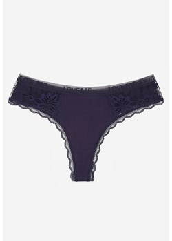 Granatowe Majtki Stringi Ozdobione Koronką z Bawełną Meniliphis ze sklepu renee.pl w kategorii Majtki damskie - zdjęcie 188025418