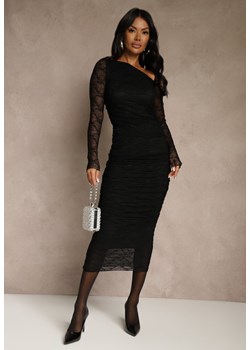 Czarny Komplet z Koronki Ołówkowa Spódnica i Longsleeve Off Shoulder Nerinaera ze sklepu renee.pl w kategorii Komplety i garnitury damskie - zdjęcie 188025516