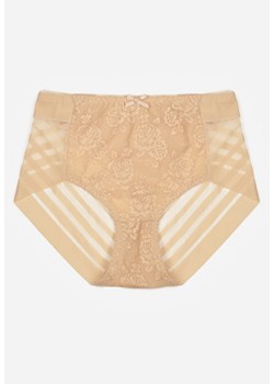 Beżowe Siateczkowe Majtki Figi High Waist z Koronkowymi Zdobieniami Heylih ze sklepu renee.pl w kategorii Majtki damskie - zdjęcie 188025546