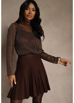 Brązowa Spódnica High Waist z Wiskozą Zdobiona Plisami Coroxera ze sklepu renee.pl w kategorii Spódnice - zdjęcie 188025578