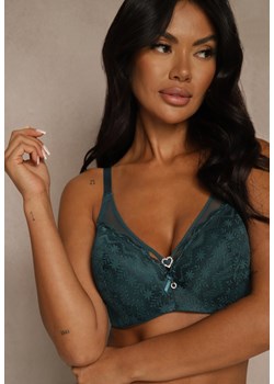 Ciemnozielony Biustonosz z Koronki z Sercem z Cyrkonii Adrievianna ze sklepu renee.pl w kategorii Biustonosze - zdjęcie 188025637