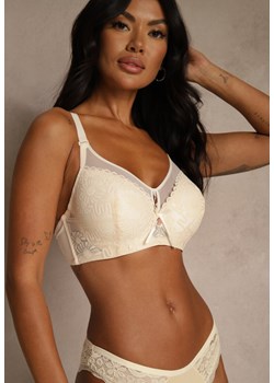 Beżowy Koronkowy Biustonosz Ozdobiony Przezroczystą Wstawką Acalinai ze sklepu renee.pl w kategorii Biustonosze - zdjęcie 188025707