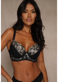 Czarno-Beżowy Biustonosz z Koronką i Cyrkoniami Himelodia ze sklepu renee.pl w kategorii Biustonosze - zdjęcie 188025715