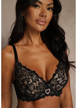 Czarno-Beżowy Koronkowy Biustonosz Ozdobiony Cyrkoniowym Sercem Bothilei ze sklepu renee.pl w kategorii Biustonosze - zdjęcie 188025769