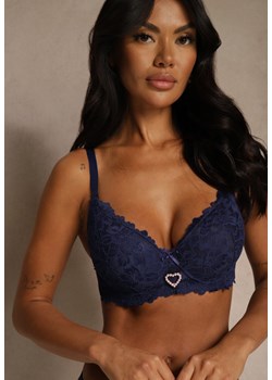 Granatowy Koronkowy Biustonosz Ozdobiony Cyrkoniowym Sercem Bothilei ze sklepu renee.pl w kategorii Biustonosze - zdjęcie 188025777