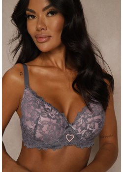 Szaro-Różowy Koronkowy Biustonosz Ozdobiony Cyrkoniowym Sercem Bothilei ze sklepu renee.pl w kategorii Biustonosze - zdjęcie 188025809