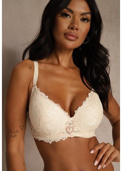 Beżowy Koronkowy Biustonosz Ozdobiony Cyrkoniowym Sercem Bothilei ze sklepu renee.pl w kategorii Biustonosze - zdjęcie 188025816