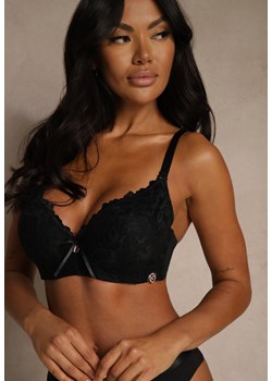 Czarny Biustonosz Ozdobiony Koronką i Kokardką Aqiany ze sklepu renee.pl w kategorii Biustonosze - zdjęcie 188025886