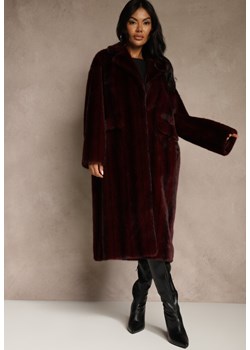Bordowy Futrzany Płaszcz Oversize z Kieszeniami z Klapami Zellnessa ze sklepu renee.pl w kategorii Płaszcze damskie - zdjęcie 188025949