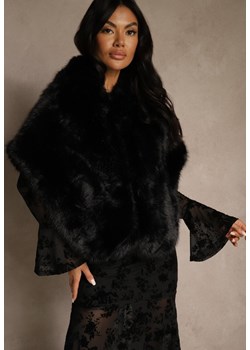 Czarne Futerkowe Ponczo Szal Typu Etola Aezney ze sklepu renee.pl w kategorii Poncza - zdjęcie 188025979