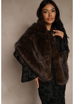 Brązowe Futerkowe Ponczo Szal Typu Etola Aezney ze sklepu renee.pl w kategorii Poncza - zdjęcie 188025997