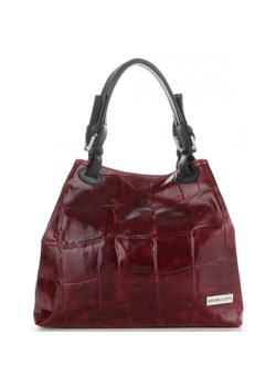 Vittoria Gotti Firmowa Torebka Skórzana Włoski Shopper w modny motyw Żółwia Bordowa ze sklepu PaniTorbalska w kategorii Kuferki - zdjęcie 188026916