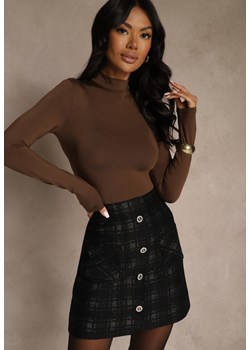 Czarna Spódnica z Wiskozą z Metalicznymi Przeszyciami i Ozdobnymi Guzikami Sewzela ze sklepu renee.pl w kategorii Spódnice - zdjęcie 188031019