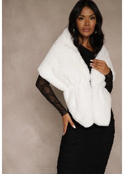 Białe Ponczo z Ozdobnym Futerkiem Cralinne ze sklepu renee.pl w kategorii Poncza - zdjęcie 188031029