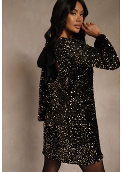 Złota Sukienka z Odkrytymi Plecami z Kokardą Zdobiona Cekinami Carilyera ze sklepu renee.pl w kategorii Sukienki - zdjęcie 188031039