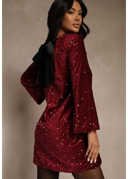 Czerwona Sukienka z Odkrytymi Plecami z Kokardą Zdobiona Cekinami Carilyera ze sklepu renee.pl w kategorii Sukienki - zdjęcie 188031049