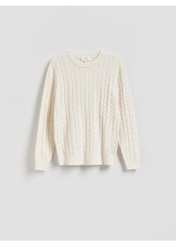 Reserved - Wełniany sweter o warkoczowym splocie - złamana biel ze sklepu Reserved w kategorii Swetry męskie - zdjęcie 188031159