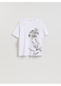 Reserved - Bawełniany t-shirt z nadrukiem - biały ze sklepu Reserved w kategorii Bluzki damskie - zdjęcie 188031825