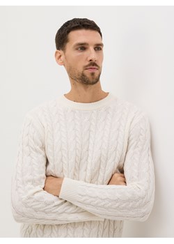 Reserved - Wełniany sweter o warkoczowym splocie - złamana biel ze sklepu Reserved w kategorii Swetry męskie - zdjęcie 188031869