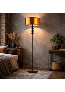 Dekoracyjna czarna lampa stojąca do sypialni z abażurem BERMUDY MIRROR ze sklepu Lysne w kategorii Lampy podłogowe - zdjęcie 188032698