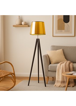 Drewniana lampa stojąca na trójnogu ze złotym kloszem ARUBA MIRROR ze sklepu Lysne w kategorii Lampy podłogowe - zdjęcie 188032749