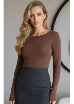Bluzka z dekoltem w łódkę mokka 3688 Sense, Kolor mokka, Rozmiar S, KLEO ze sklepu Intymna w kategorii Bluzki damskie - zdjęcie 188034175