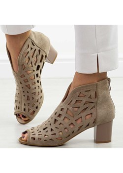 J. Brązowe sandały damskie na obcasie z zakrytą piętą M.Daszyński 1954 ze sklepu suzana.pl w kategorii Botki - zdjęcie 188035399