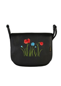 czarna torebka damska skórzana Pola listonoszka  z kwiatowym haftem ze sklepu Słoń Torbalski w kategorii Listonoszki - zdjęcie 188035679