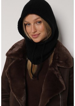 Czarna Czapka Kominiarka z Wełną o Kroju Kaptura z Kominem Linezra ze sklepu born2be.pl w kategorii Czapki z daszkiem męskie - zdjęcie 188038175