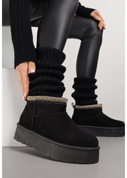 Czarne Śniegowce na Platformie z Haftem przy Cholewce Sewnera ze sklepu renee.pl w kategorii Śniegowce damskie - zdjęcie 188039586
