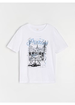 Sinsay - Bawełniana koszulka z nadrukiem - biały ze sklepu Sinsay w kategorii Bluzki damskie - zdjęcie 188040178