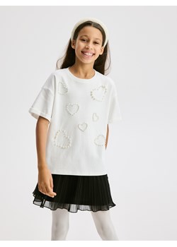 Reserved - T-shirt z perełkami - złamana biel ze sklepu Reserved w kategorii Bluzki dziewczęce - zdjęcie 188041207