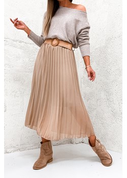 SPÓDNICA MIDI PLISOWANA Z PASKIEM- BEŻOWA ze sklepu olika.com.pl w kategorii Spódnice - zdjęcie 188042257