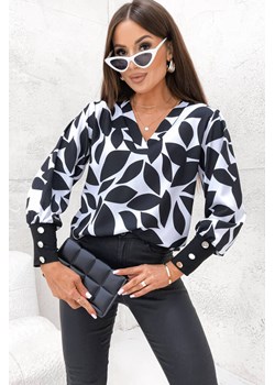 BLUZKA WE WZORY Z OZDOBNYMI GUZIKAMI PRZY RĘKAWACH- BIAŁA ze sklepu olika.com.pl w kategorii Bluzki damskie - zdjęcie 188042326