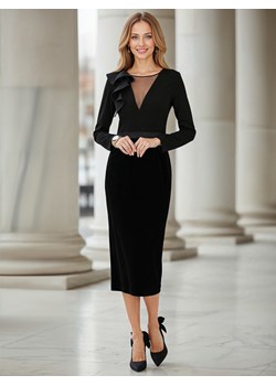 Czarna sukienka midi z falbaną i welurowym dołem L'AF Megan ze sklepu Eye For Fashion w kategorii Sukienki - zdjęcie 188042346