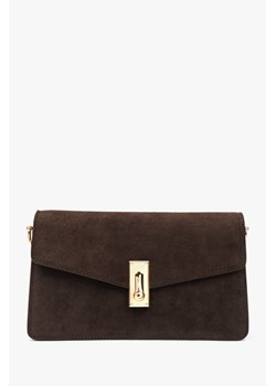 Estro: Mała ciemnobrązowa torebka damska na ramię z weluru naturalnego ze sklepu Estro w kategorii Listonoszki - zdjęcie 188042755