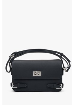 Estro: Mała czarna torebka damska na ramię ze skóry naturalnej ze sklepu Estro w kategorii Listonoszki - zdjęcie 188042778